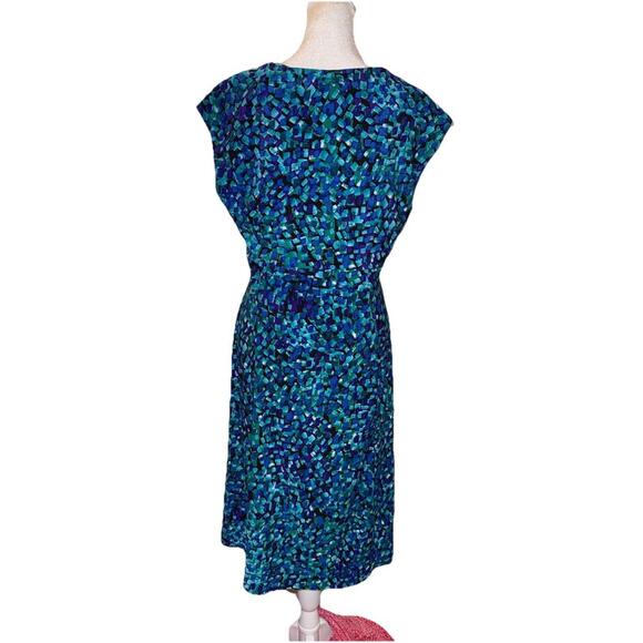 RALPH LAUREN V-NECK Cap Sleeve Fit Flare BLUE & AQUA KNIT Jersey DRESS Size 10 - Picture 3 of 9